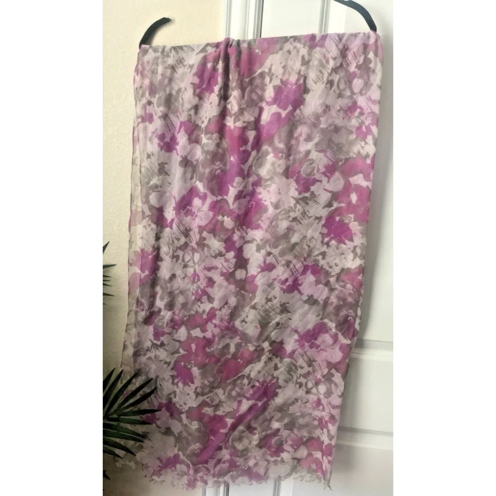 Womens Purple Gray Floral Lightweight Scarf Wrap Shawl Semi Sheer 43 x 70